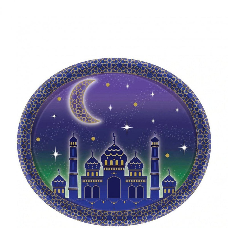 أطباق ورقية بيضاوية "عيد مبارك" مقاس 12 بوصة (8 قطع)