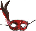 RED SEQUINS MASK WITH FEATHERS (12943)